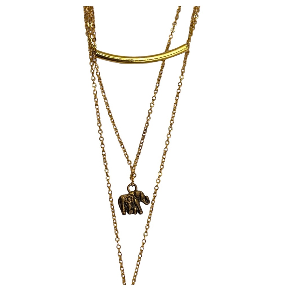 Layered Dainty Elephant Natural Quartz Necklace - Picture 3 of 4